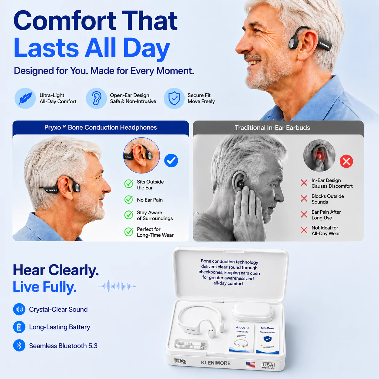 🔥 Final 2 Hours : Only Limited Stock Left🏆KLENIMORE®  Bone Conduction Smart Hearing Headphones （Mayo Clinic Recommended）